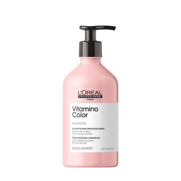Champú Vitamino Color: Protege y purifica el cabello coloreado. Resveratrol y tecnología co-emulsionada para un color vibrante y suavidad.
